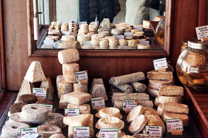 Different kinds of cheese in the market